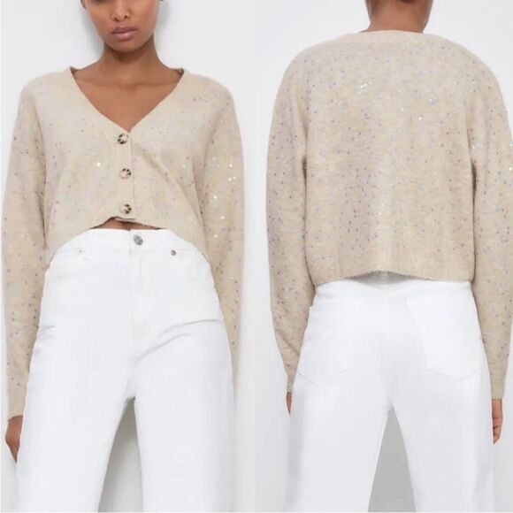 Zara sequin flowers cardigan sweater‎ women’s size S - Picture 1 of 7